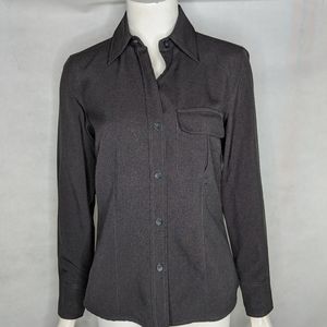 Gray Womens Blouse XS Stretch Pocket Button Front